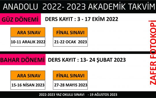 ANADOLU AÇIK ÖĞRETİM  AÖF  2023 AKADEMİK TAKVİM YENİ